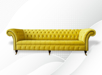 Yellow Sofa 4-Seater Couch Chesterfield Upholstery Seat Set Leather Textile Yellow